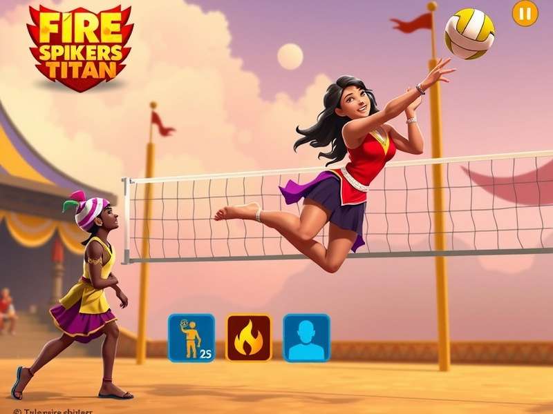Fire Spikers Titan gameplay screenshot showing volleyball action